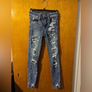American Eagle High Rise Ripped Skinny Jeans